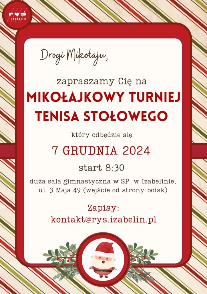 VIII Mikołajkowy Turniej Tenisa Stołowego - plakat